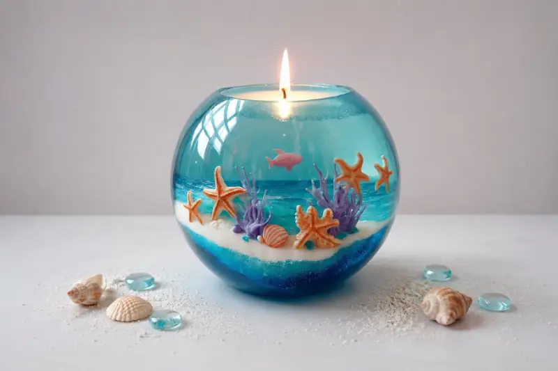 Vela de gel con diseño de fondo marino