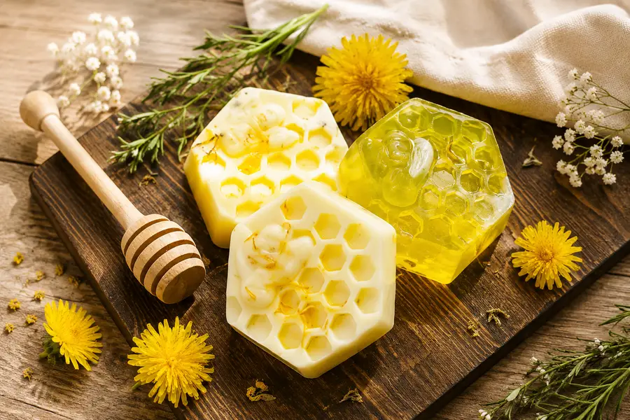 Jabones artesanales naturales con diseño de miel